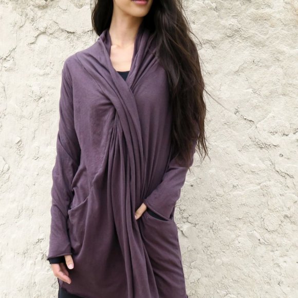 GAIA CONCEPTIONS SHAWL COLLAR ORIGAMI TUNIC ORGANIC COTTON HEMP KNIT XL SEAGLASS - Picture 13 of 15